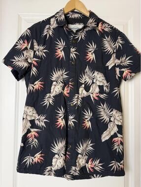California Cowboy Sherpa Lined Shirt M Navy Tropical Floral Resort Coastal